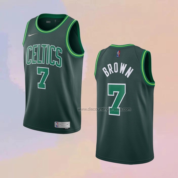 Men's Boston Celtics Jaylen Brown NO 7 Earned 2020-21 Green Jersey